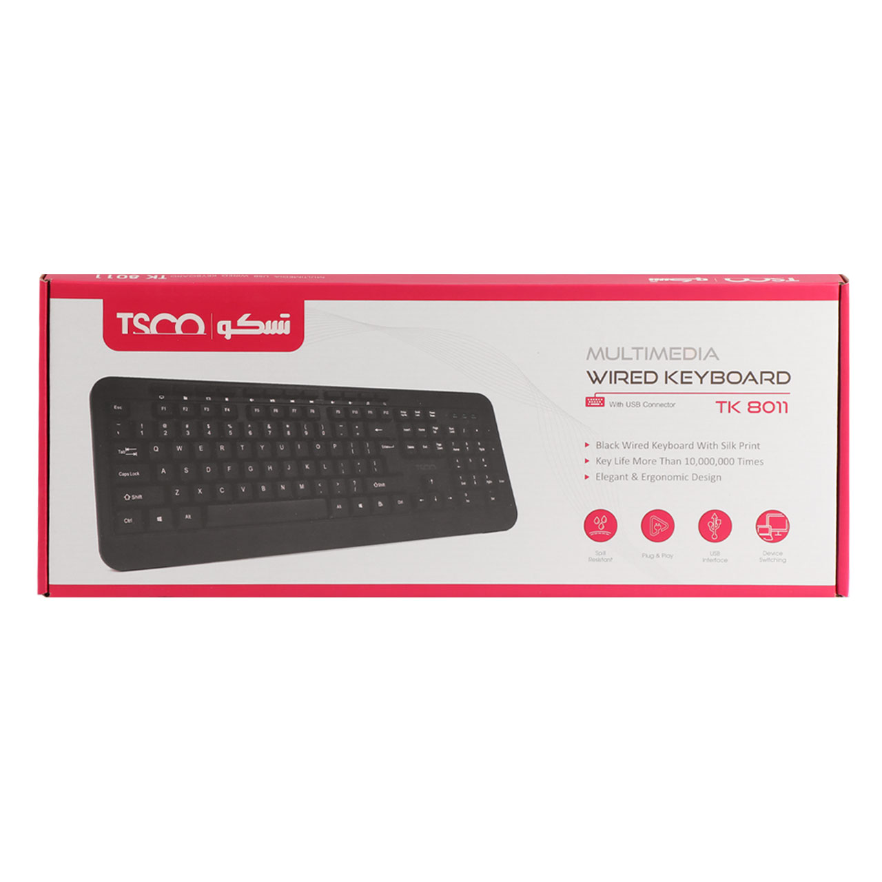 کیبورد با سیم تسکو مدل TK 8011 - مشکی به همراه 12 کلید مولتی مدیا