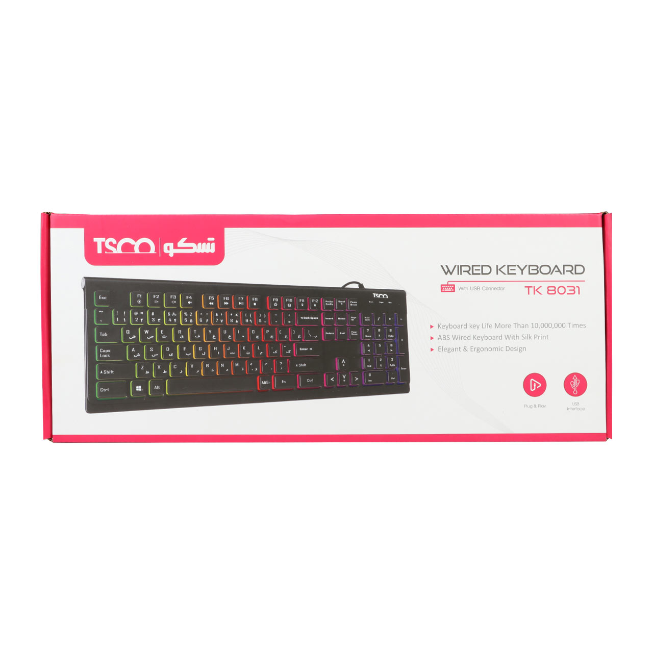 کیبورد با سیم تسکو مدل TK 8031 دارای RGB با قابلیت قفل کردن کلید استارت